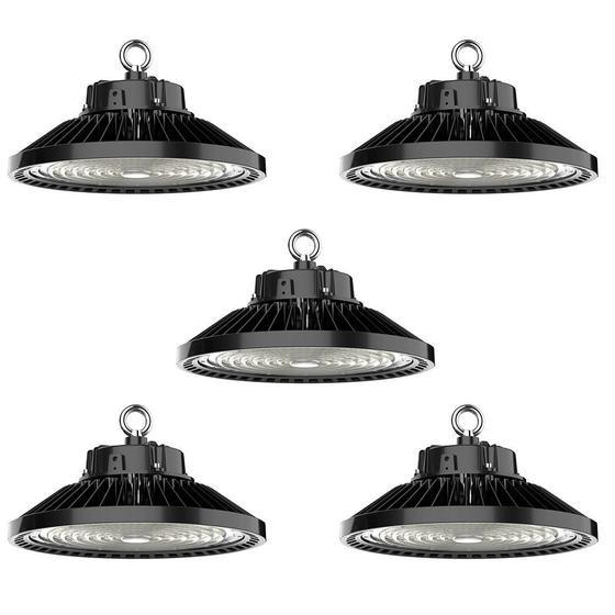 Luminária Led Ufo 150w Industrial High Bay Preto Kit com 5 Lustres