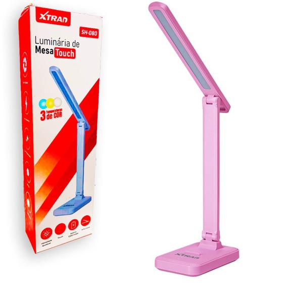 Imagem de Luminaria Led Usb De Mesa Touch Porta Celular Bateria Rosa
