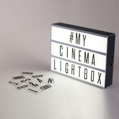 Imagem de Luminária Letreiro Cinema Light Box Mesa Decorativa 96 Letras Montável Festa Eventos - Letras Pretas