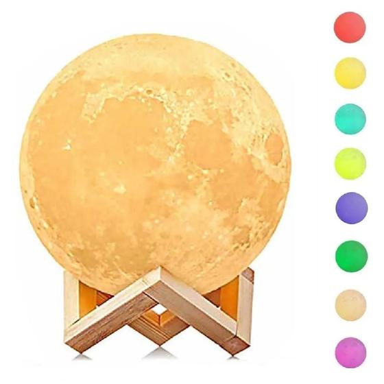 Imagem de Luminária Lua Abajur LED C/ Suporte Luz Colorida 13,5cm