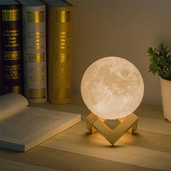 Imagem de Luminária Lua Cheia 10cm 3d Abajur Led 2 Cores P/e