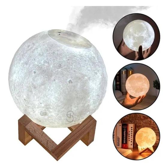 Imagem de Luminária Lua Cheia 3D Abajur USB com Função Ultrassônico