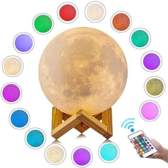 Imagem de Luminária Lua Cheia 3d Abajur Usb Touch Controle 16 Cores