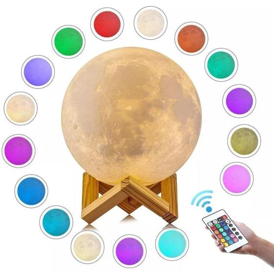 Imagem de Luminária Lua Cheia 3D Abajur Usb Touch Controle 16 Cores
