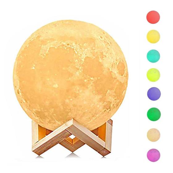 Imagem de Luminária Lua Cheia 3d Decoração Quarto Abajur Led 7 Cores