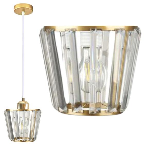 Imagem de Luminária Lustre 15Cm Pendente Dourado Metal Cristal