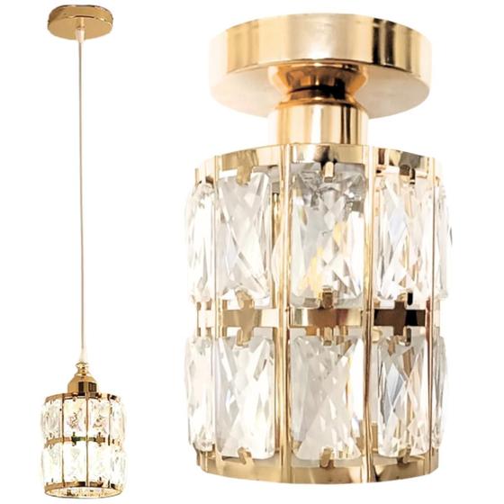 Imagem de Luminária Lustre Pendente 110Cm Cristal Metal Dourada Plafon