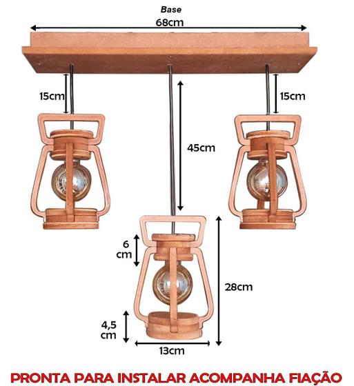 Imagem de Luminária Lustre Pendente 3 Lampião 4 Peças 110/220 V