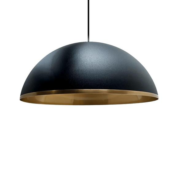 Luminária Lustre Pendente Atenas M Luxo Preto C/ Cobre Nobre