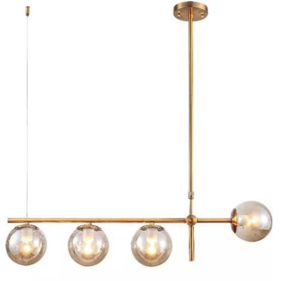 Imagem de Luminária Lustre Pendente Dourado Vidro Bola Esfera Âmbar Retrô Moderno Cozinha Ilha Sala Quarto Inl86