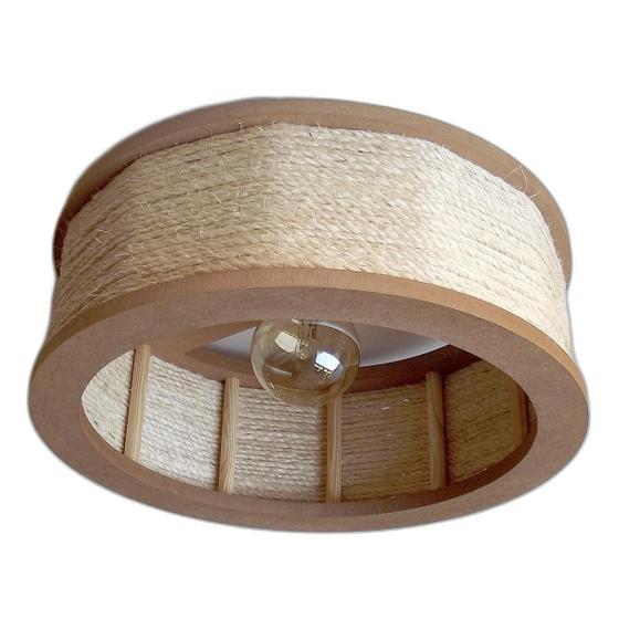 Imagem de Luminária Lustre Pendente Rústico Retro Madeira Sisal 60Cm