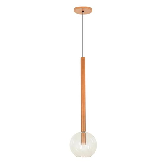 Imagem de Luminária Lustre Teto Pendente Tubo Globo Vidro 20Cm Cobre