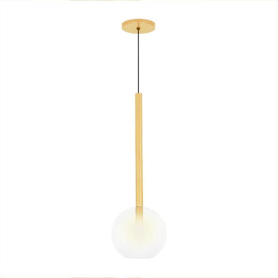 Imagem de Luminária Lustre Teto Pendente Tubo Globo Vidro 20Cm Dourado