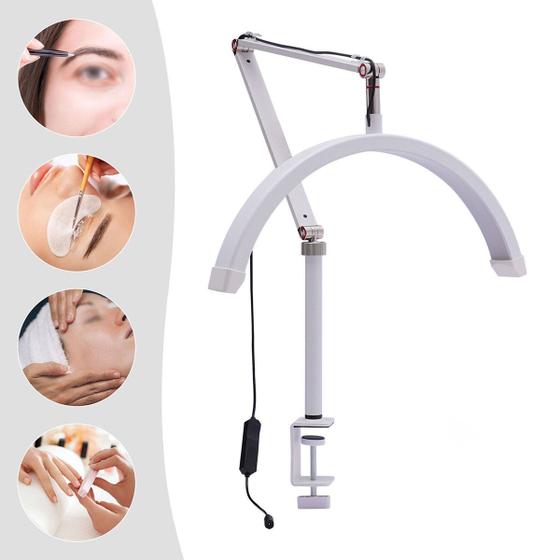 Imagem de Luminaria Meia Lua Estetica Mesa Spa Arco 3 Tons Ajustavel Salao Beleza Suporte Celular Limpeza De Pele Unha Maquiagem Tatuagem Estudio Manicure Ilumi