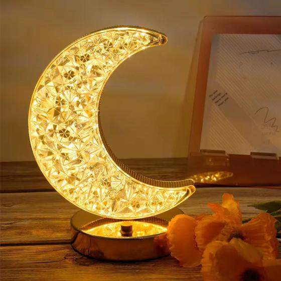Imagem de Luminária Mesa Cristal Abajur Recarregável Led 3 Cores Touch
