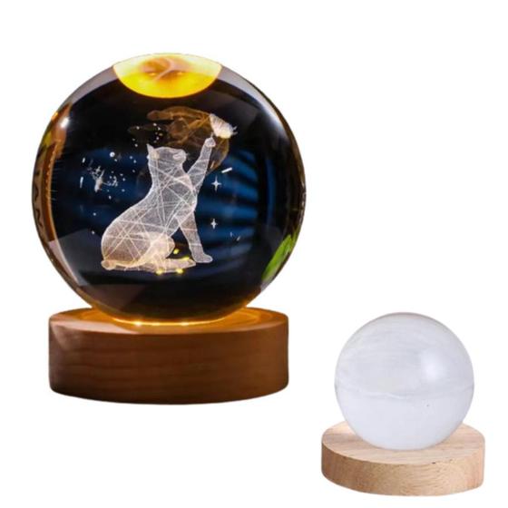 Imagem de Luminária Mesa Decorativa Vidro Globo Bola de Cristal 3D Quarto Cabo USB