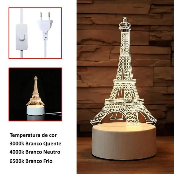 Imagem de Luminária  Mesa Led 3d Decorativo Torre Eiffel Botão Liga/Desliga EB61129