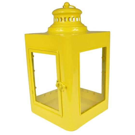 Imagem de Luminaria metal e vidro marroquina quadrada amarelo 20 x 20