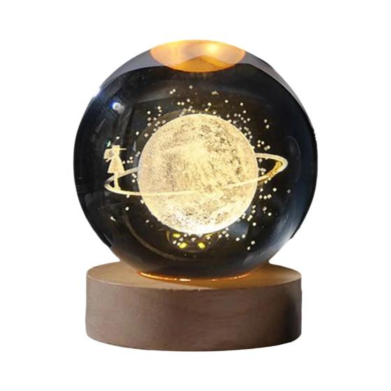 Imagem de Luminária Noturna LED 3D - Bola de Cristal com Sistema Solar e Astronauta