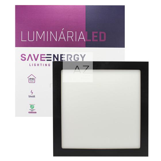 Luminária Painel Plafon Led Sobrepor 30x30 25w 5700k Jet Black SaveEnergy Save Energy