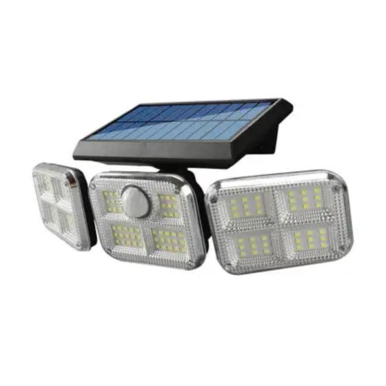 Luminária Painel Solar 3 cabeças com Sensor de Presença 120 LEDs Quintal Iluminação Menor preço em Luminária Painel Solar 3 cabeças com Sensor de Presença 120 LEDs Quintal Iluminação