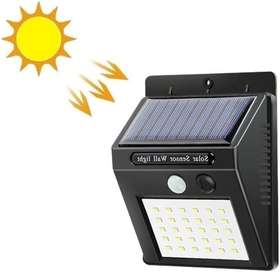 Imagem de Luminária Parede Solar 30 Leds Sensor Movimento Luz