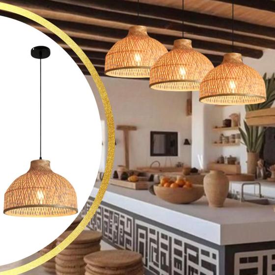 Imagem de Luminária Pendente 45Cm Lustre Teto Bambu Natural Gimpo