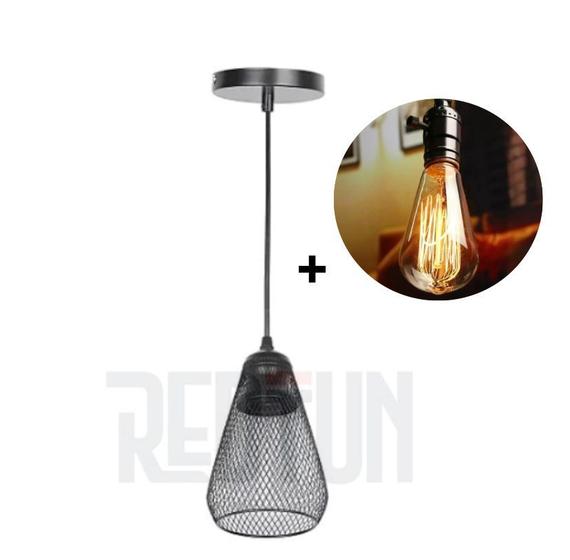 Luminária Pendente Aramado Gaiola Industrial Metal Estilo Vintage C