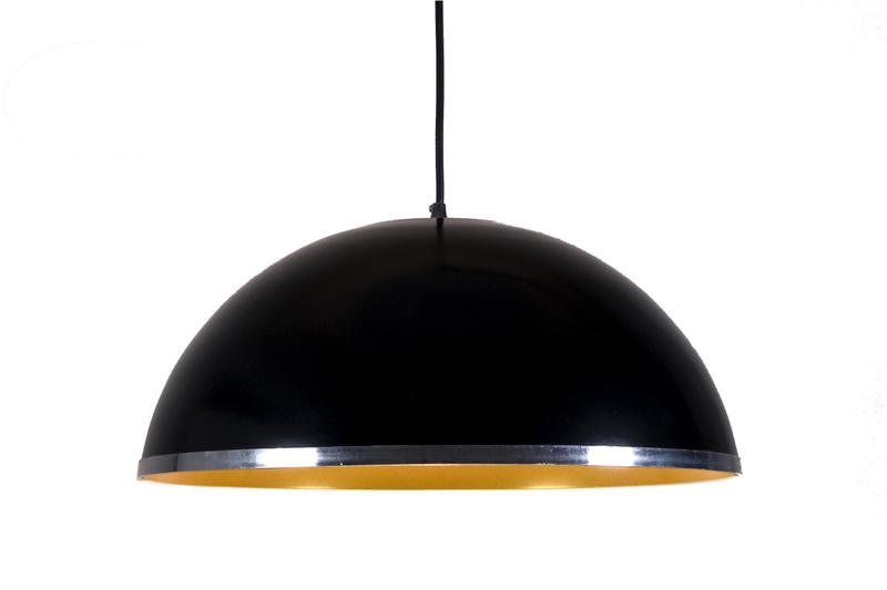 Luminária Pendente Atenas M Luxo 18X42 Preto X Dourado Nobre