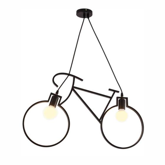 Imagem de Luminaria Pendente Biciclete Preto 62cm Estilo Arte Moderno Bivolt Bocal E27 LED Para Sala de Estar