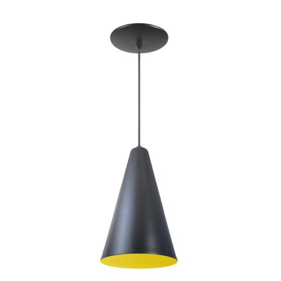 Imagem de Luminária Pendente Cone Com Interior Amarelo Com Fiação 110/220v