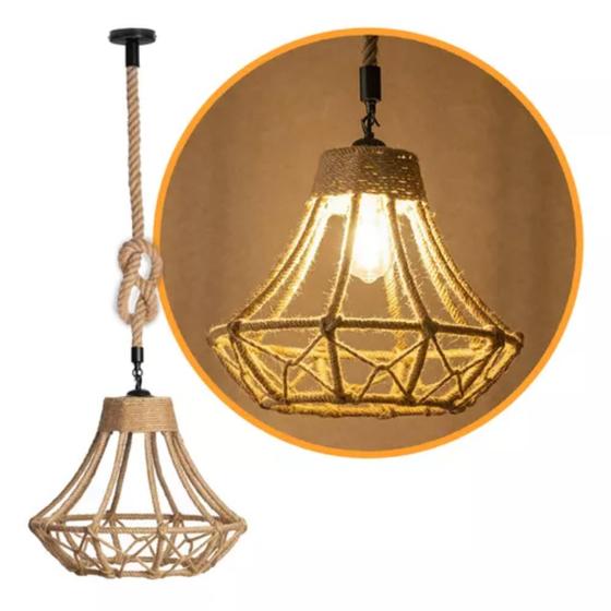 Imagem de Luminária Pendente de Corda Rústico Moderno com bocal E27 PC02