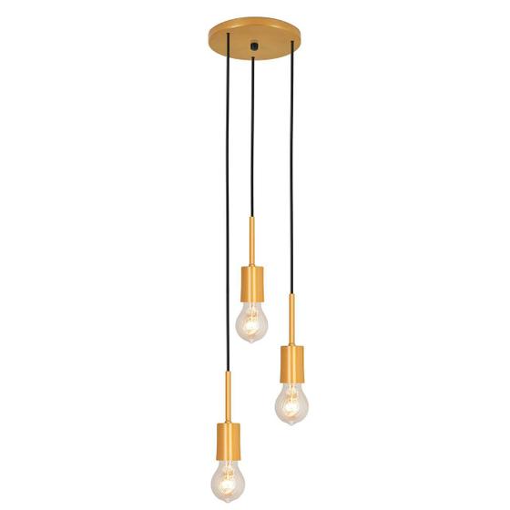 Imagem de Luminária Pendente De Teto Triplo Lavabo Quarto Dourado E27