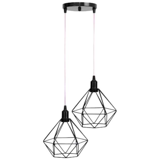 Imagem de Luminária Pendente Diamante Preto Base Duplo Fio Cristal Retrô