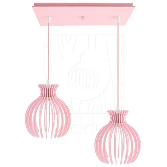 Imagem de Luminária Pendente Duplo Madeira Nacar 18cm CQ Rosa Claro