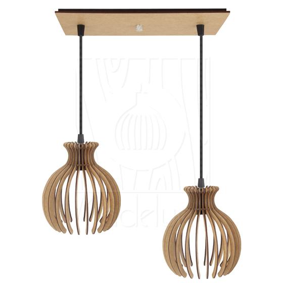 Imagem de Luminária Pendente Duplo Madeira Nacar 18cm CQ Rústico
