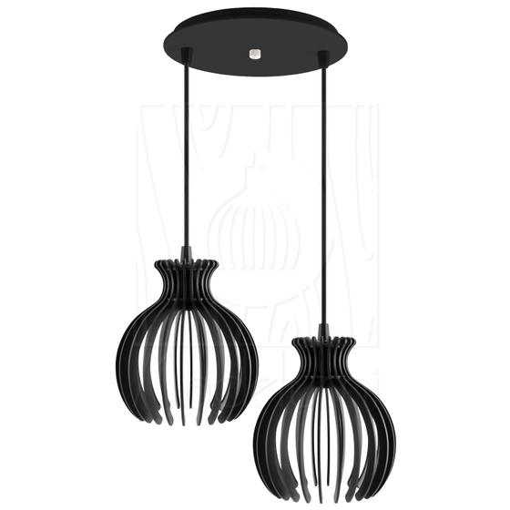 Imagem de Luminária Pendente Duplo Madeira Nacar 18cm CR Preto