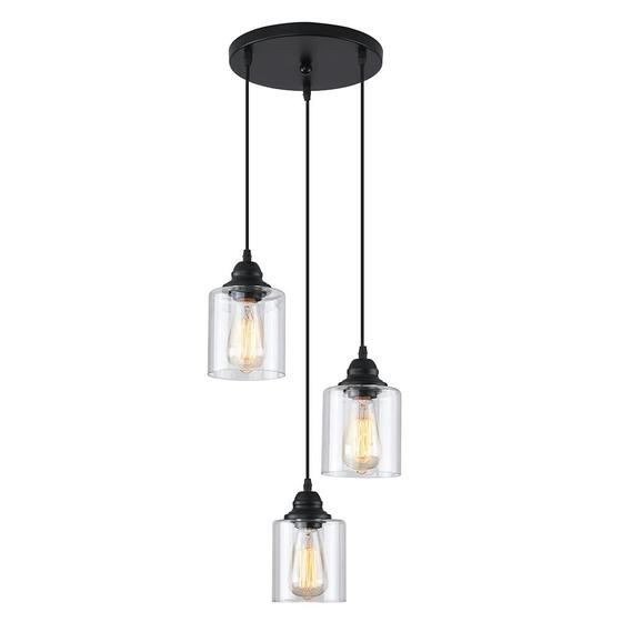 Imagem de Luminária Pendente Industrial SINMILA - 3 Luzes com Vidro Preto Fosco