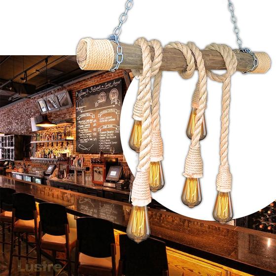 Luminária Pendente Lustre De Teto Corda Sisal Rústico Top Decor Casa