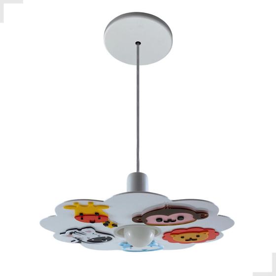 Imagem de Luminária Pendente Menino(a) Safari branco com bichinhos