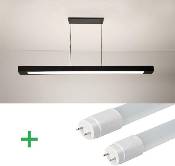 Imagem de Luminária Pendente Retangular 65cm Preto + 2 Lâmpada TuboLED 9w