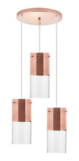 Imagem de Luminária Pendente Teto 3 Lampadas - Glamour - Rose Cobre