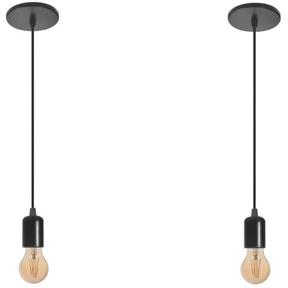 Imagem de Luminaria Pendente Teto Kit 2un Lustre Moderna Sala Quarto Cozinha 60W preto