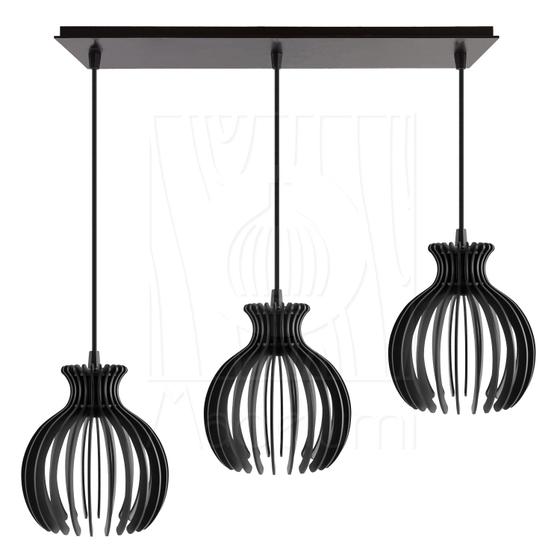 Luminária Pendente Triplo Madeira Nacar 18cm CQ Soquete E27 - Madelumi Imagem de Luminária Pendente Triplo Madeira Nacar 18cm CQ Soquete E27