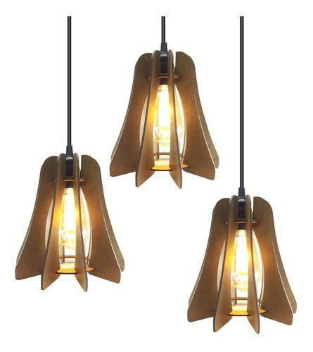 Imagem de Luminaria Pendente Triplo Rustico MDF E27 Imbuia LM020TPI