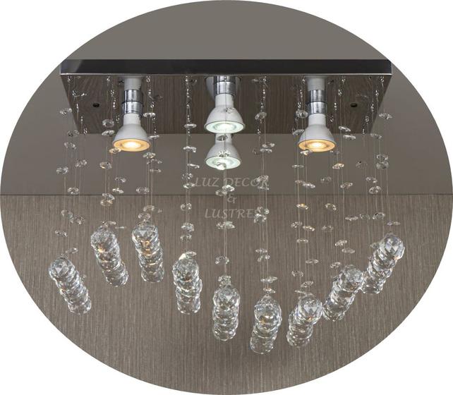 Imagem de Luminária Plafon Cristal Legítimo Com Base Inox Espelhada