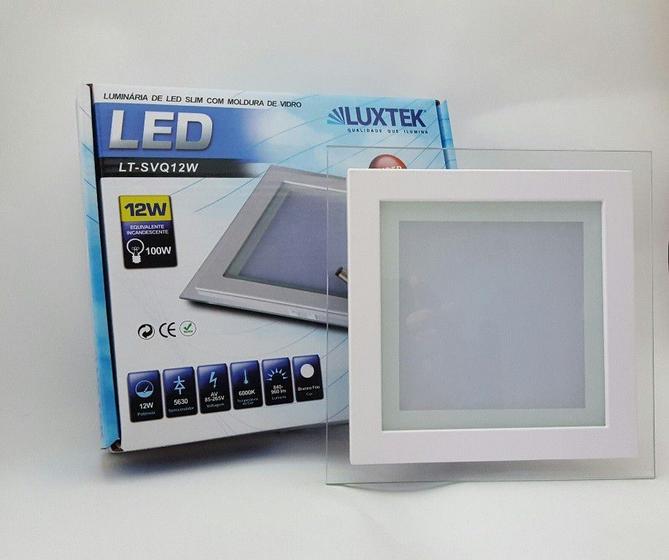 Imagem de Luminária Plafon LED 12w de Vidro Embutir Branco Frio Redonda / Quadrada  - Luxtek