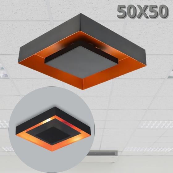 Luminária Plafon Sobrepor Quadrado Preto Luz Indireta 50x50 Menor preço em Luminária Plafon Sobrepor Quadrado Preto Luz Indireta 50x50