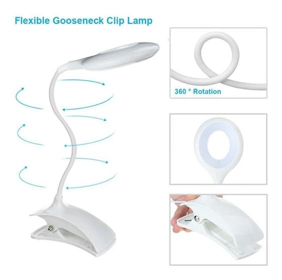 Imagem de Luminária Pregador Mesa Usb Recarregável Led Presilha