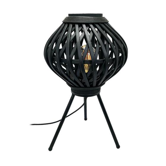 Imagem de Luminaria Rattan Preta Design Transversal Base Tripé